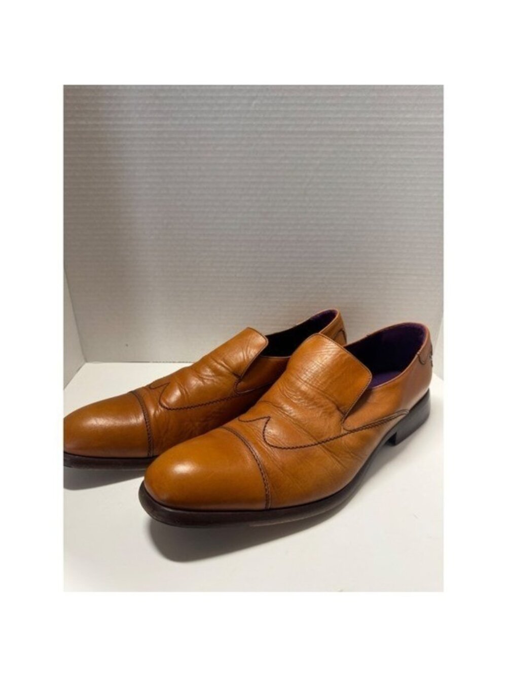 Oliver Sweeney Mens Tan Leather Cap Toe Slip On Dress Shoes Italy Size 12